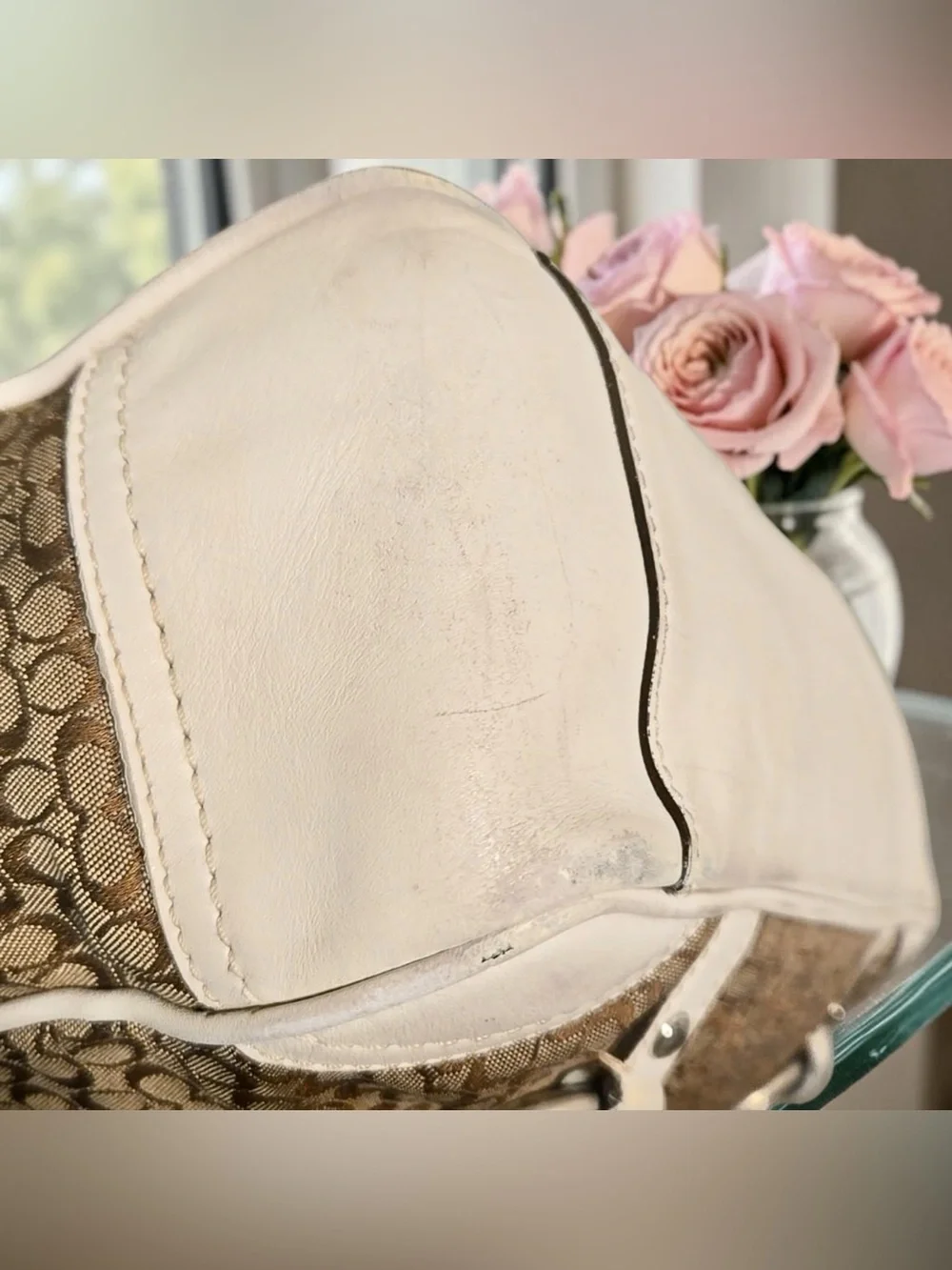 Coach 2007 Khaki and Chalk Signature Canvas Tote with Leather Trim - Picture 9 of 14
